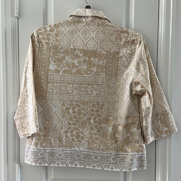 Drapers & Damons Womens Petites Beige Floral Print Jacket 3/4 Sleeve Button-Up 1 - Picture 2 of 12